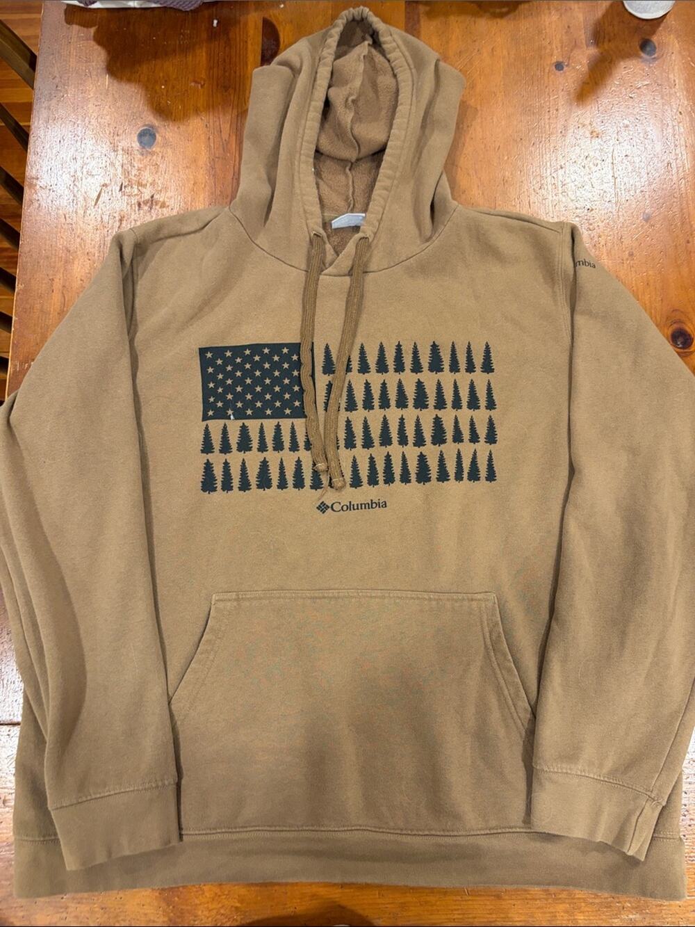 Columbia Brown Hoodie with Black Tree Flag Graphic